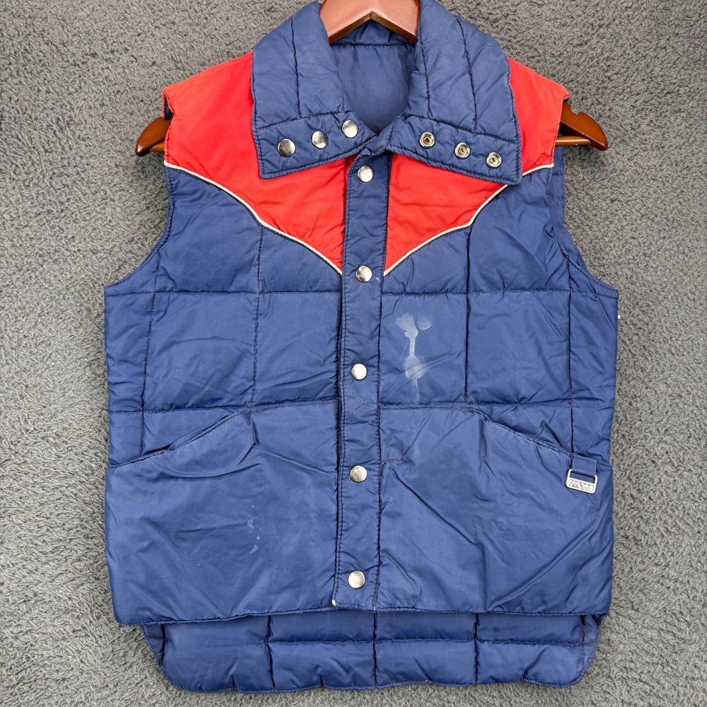 Vintage Western Puffer Vest Blue Red Colorblock Snap Front Quilted 70s 80s